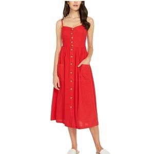 Vivid Red Button Front Dress